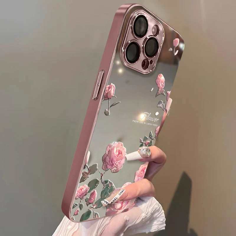 艳粉玫瑰花适用苹果16promax手机壳网红女款实用数码配件奢华高级