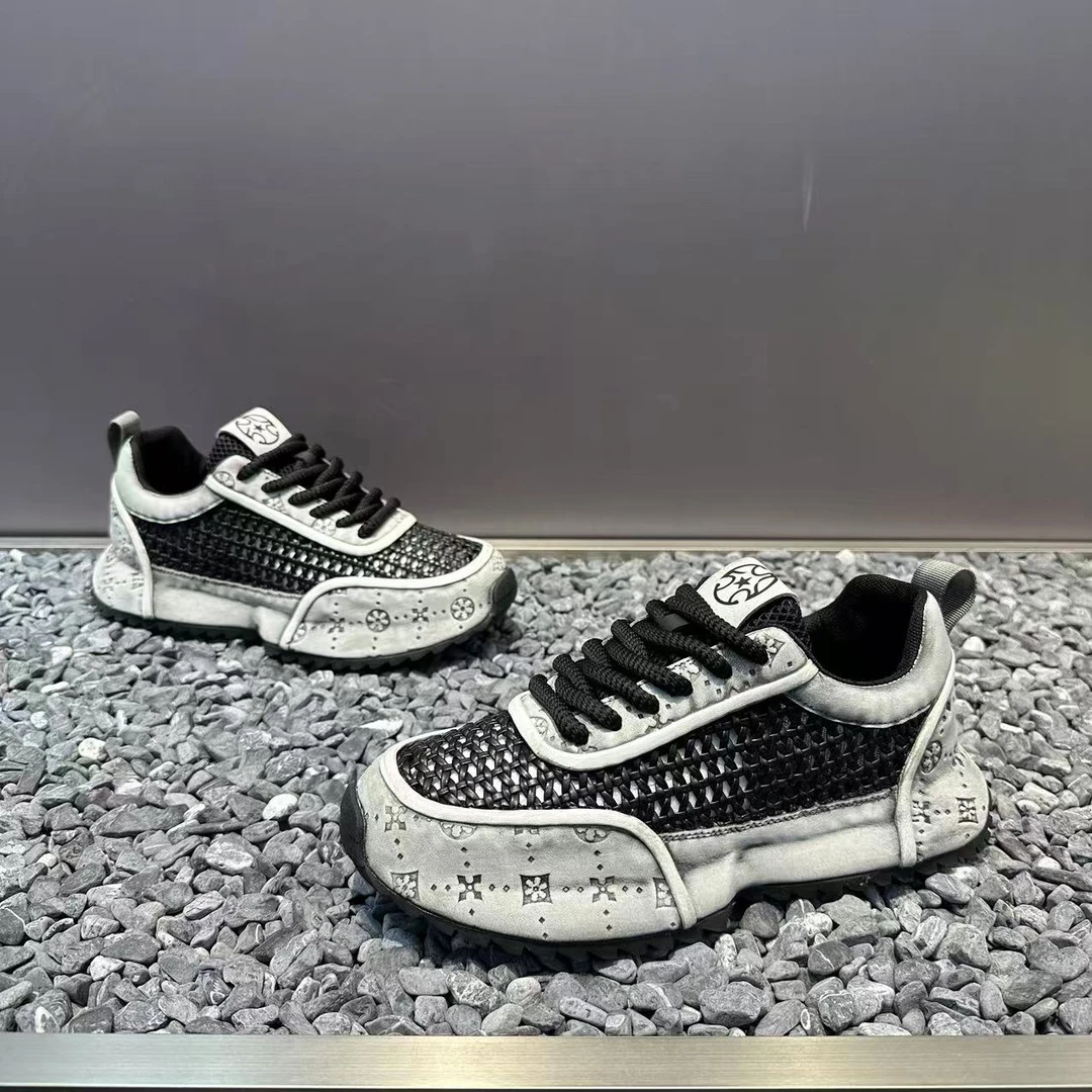 男士2025夏季镂空网面编织包跟厚底老爹鞋软底舒适低帮运动休闲鞋