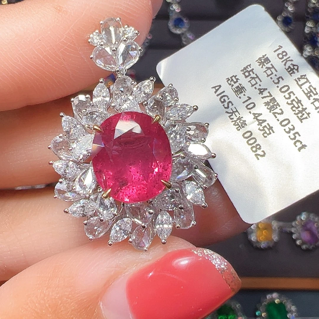 戒指蓝宝石18K金镶嵌5.05克拉AIGS无烧