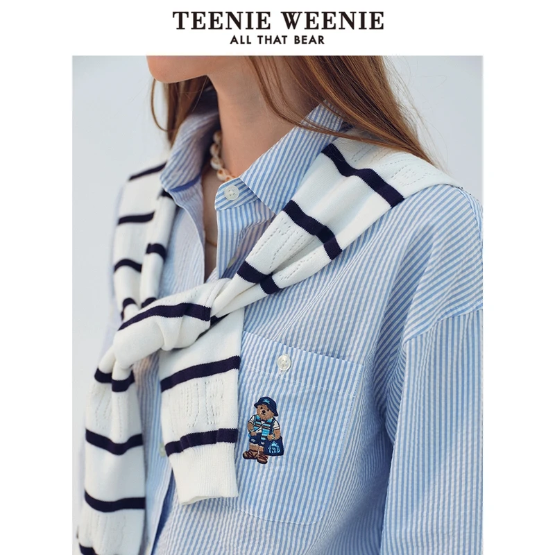 ￥TeenieWeenie小熊24撞色条纹镂空提花披肩度假穿搭女TTKN246517N