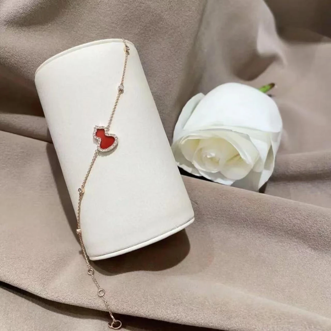 18k金重金版镶嵌天然钻石玫瑰金红葫芦手链，多样性发其一GHJ