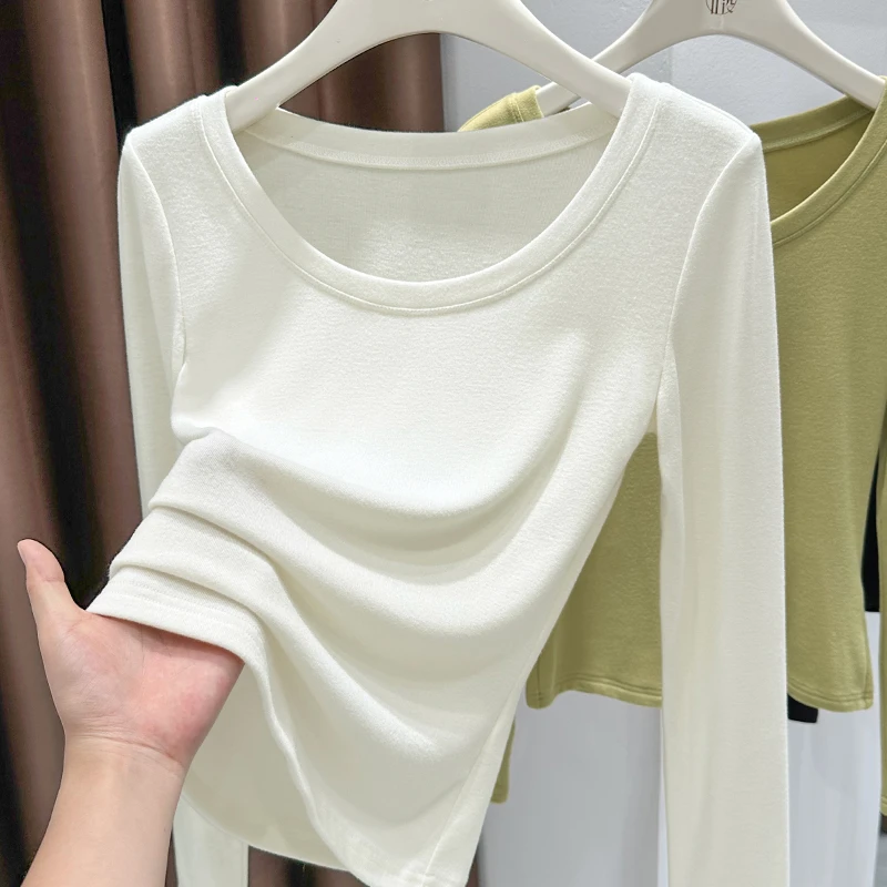 双面磨毛圆领打底衫女2025新款秋冬软糯德绒内搭修身百搭内搭打底