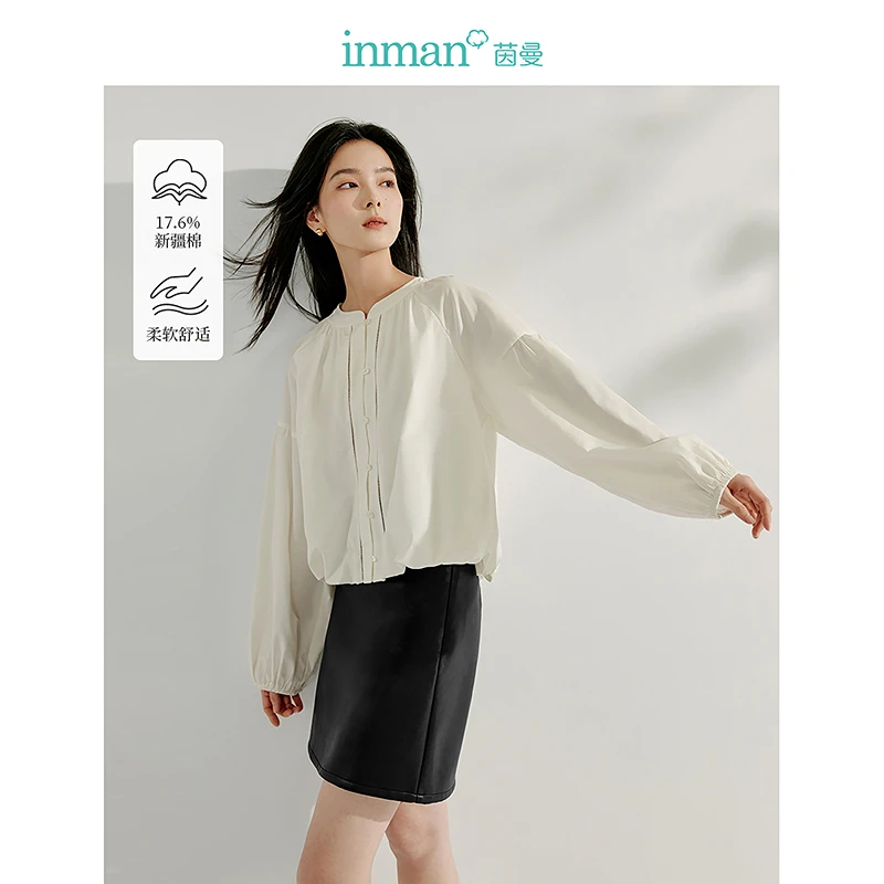 【双旦礼遇季】茵曼2025春秋新款女衬衫上衣衬衣白衬衫短款风宽松袖