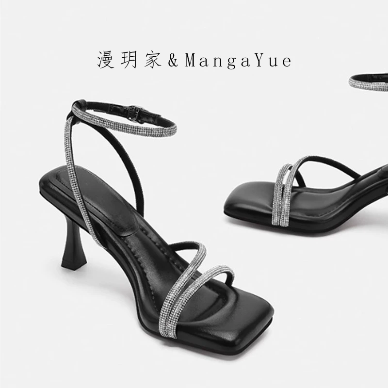 踩屎感水钻一字带凉鞋女2025新款爆款夏季外穿凉拖鞋绝美高跟鞋女