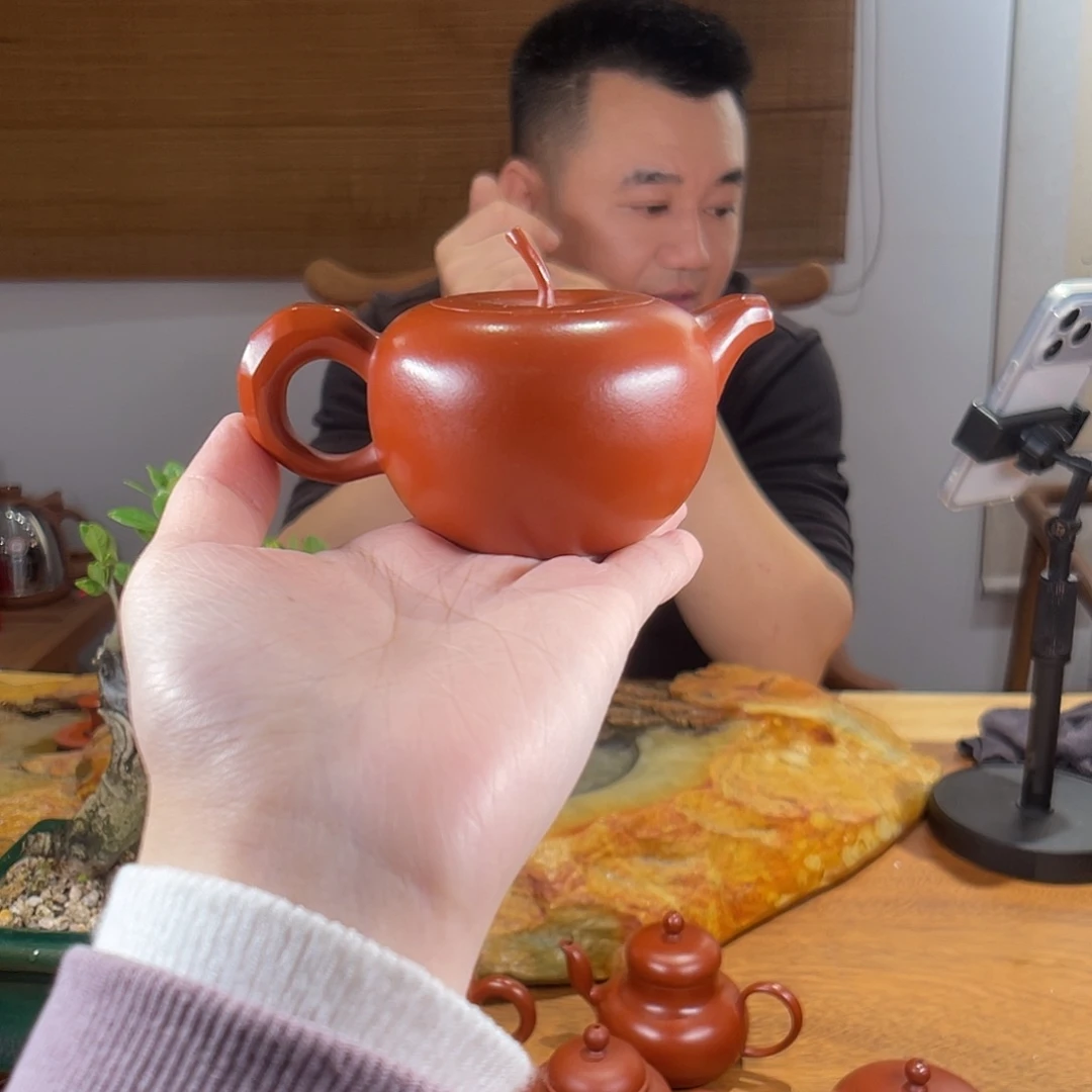 紫砂茶壶平安果100cc朱泥大红袍