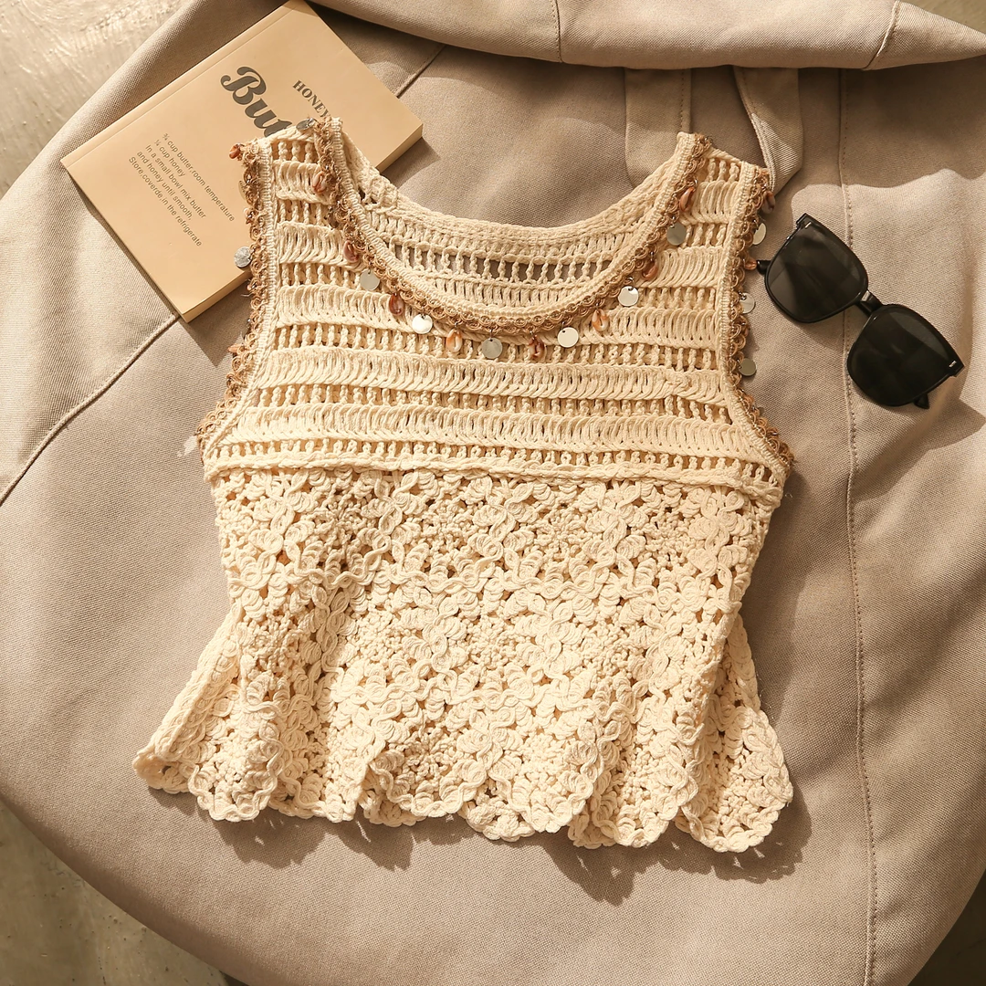 洋气减龄亮片针织圆领背心吊带女新款高级感修身内搭打底无袖上衣