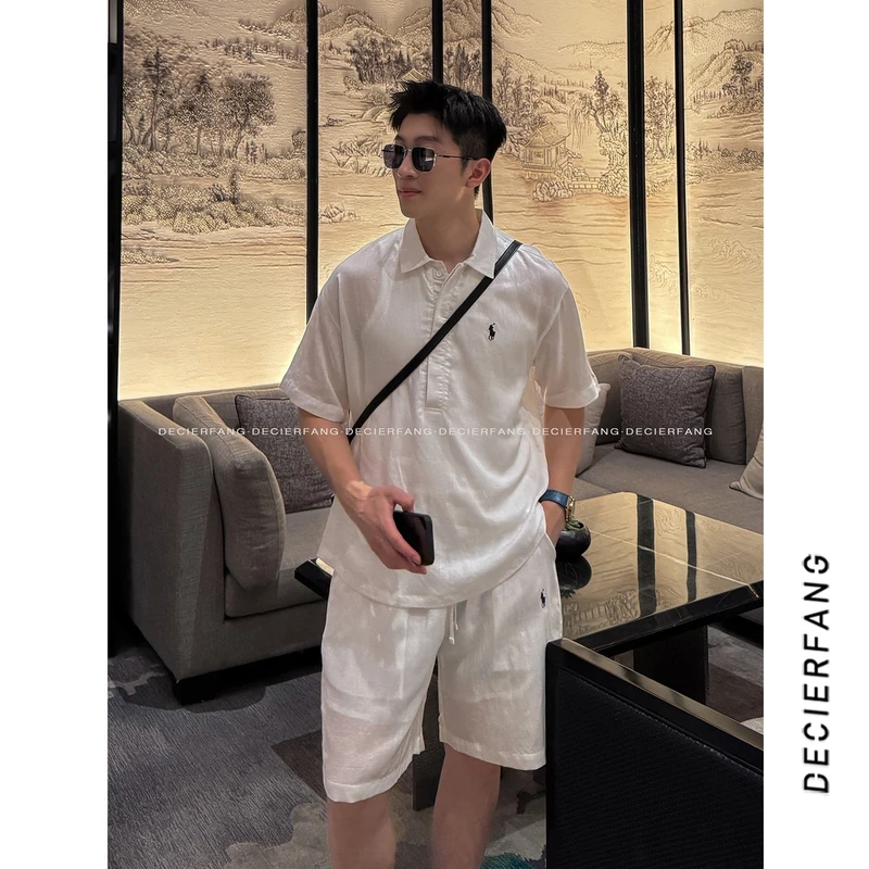 25夏【亚麻莱赛尔天丝】老钱风新贵百搭休闲宽松短袖+短裤休闲套装