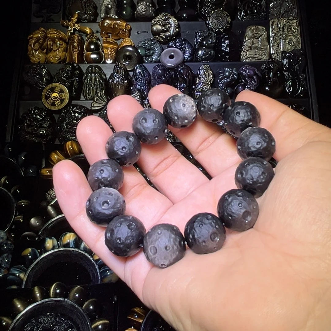 未镶嵌黑曜岩手链跳***抽天然银曜石星球手串17mm