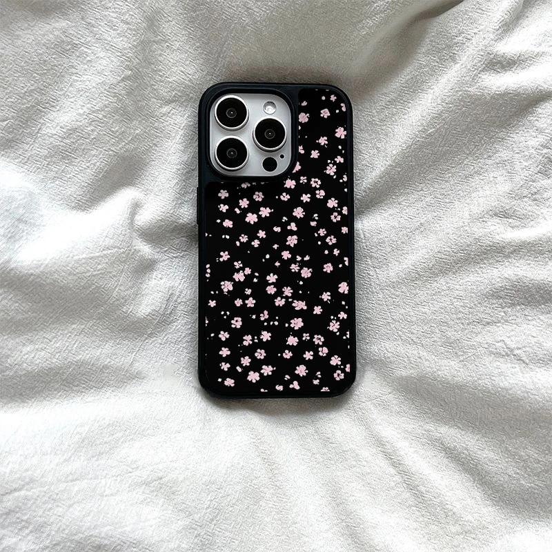 黑粉碎花适用苹果16手机壳iphone15promax新款14女13全包12气质11
