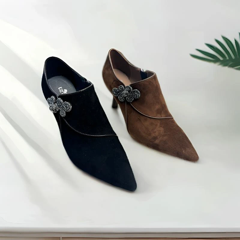 OZHAS真牛磨砂皮女鞋时尚细跟