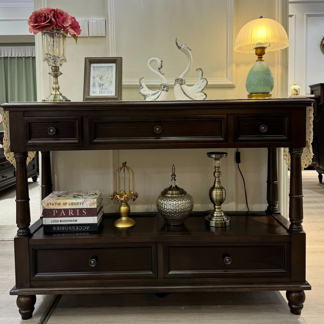 美式实木入户玄关柜隔断柜家用客厅置物柜中式长条玄关桌实木家具