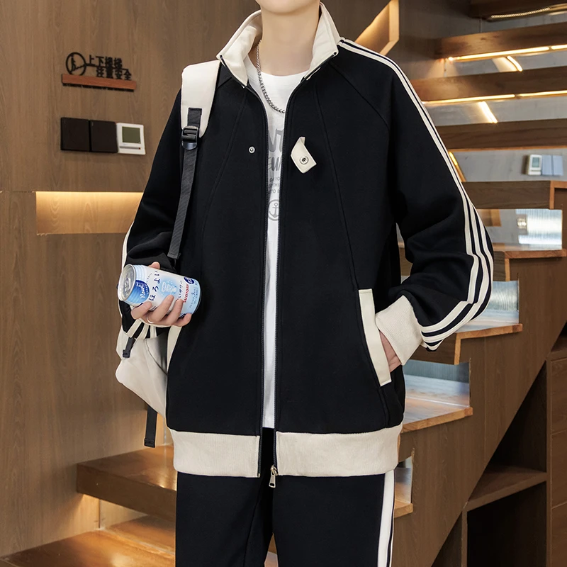 URSBOB长袖卫衣男士2025新款外套青少年学生宽松上衣大童条纹外穿