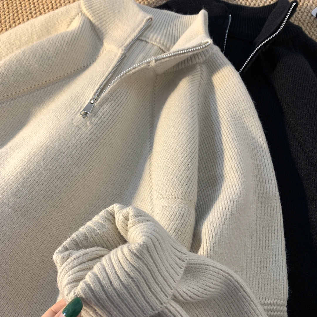 针织拉链毛衣秋冬男生高级感衣服针织衫韩版保暖内搭半高领毛衣