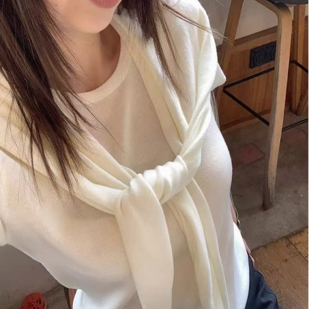 【半袖披肩】新款圆领短袖针织休闲风毛针织衫时尚韩版两件套