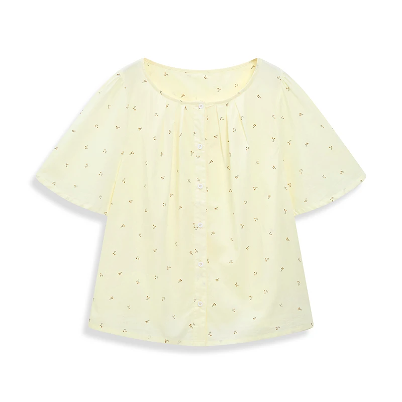 目澈MUCHELL夏季新款【蘸一点奶油】小捏褶大码碎花上衣MDS2HD2339