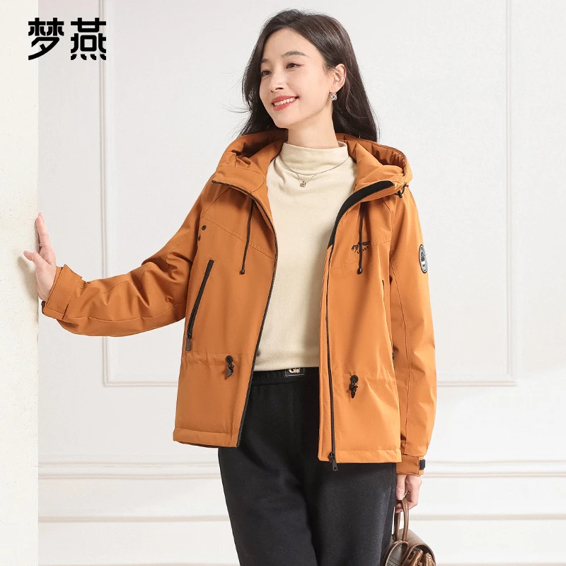 梦燕秋冬女款保暖舒适经典H版型连帽无领时尚派克鹅绒服CY13B5013