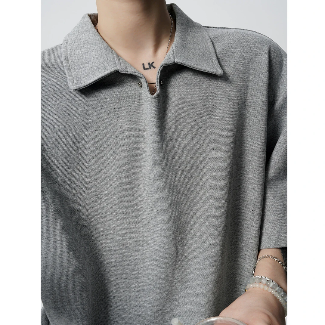 300g重磅金属扣polo衫短袖T恤男夏季美式高街潮牌五分袖宽松半袖