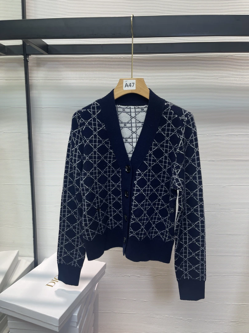 123#南油高端针织菱格套装女春季开衫外套藏青