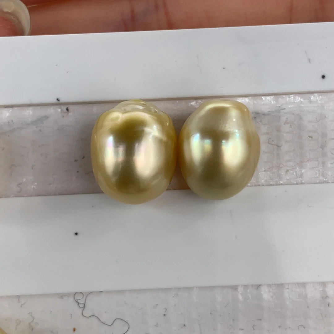 定制海水珍珠未镶嵌裸珠11-12mm金珠裸珠两颗