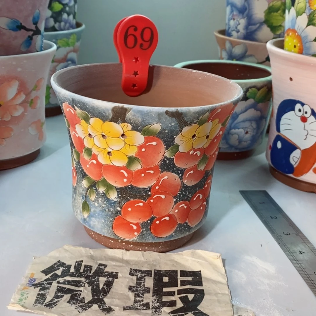 紫砂花盆红陶手绘花盆