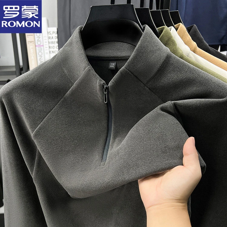 罗蒙秋冬季户外运动德绒半拉链立领卫衣休闲保暖打底拼接时尚T恤