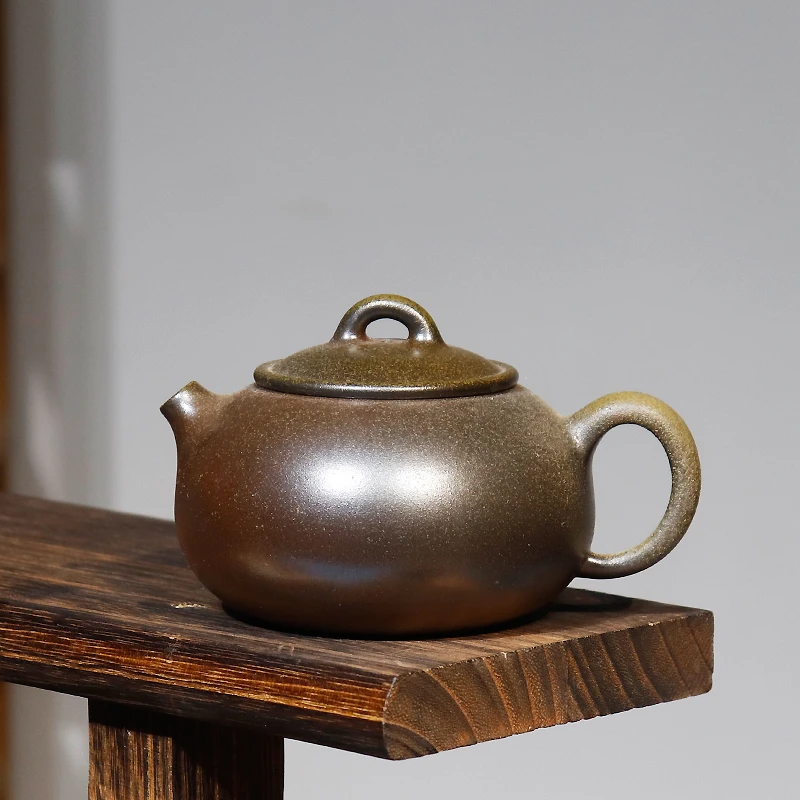 钦州坭兴陶柴烧壶【古龙窑茶具】自然落灰无釉裸烧纯手工桥纽西施壶
