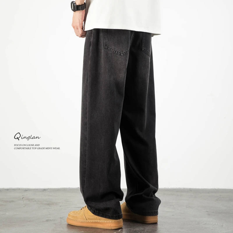 莱赛尔天丝黑色牛仔裤男款直筒宽松潮流休闲大码夏季薄款阔腿裤子