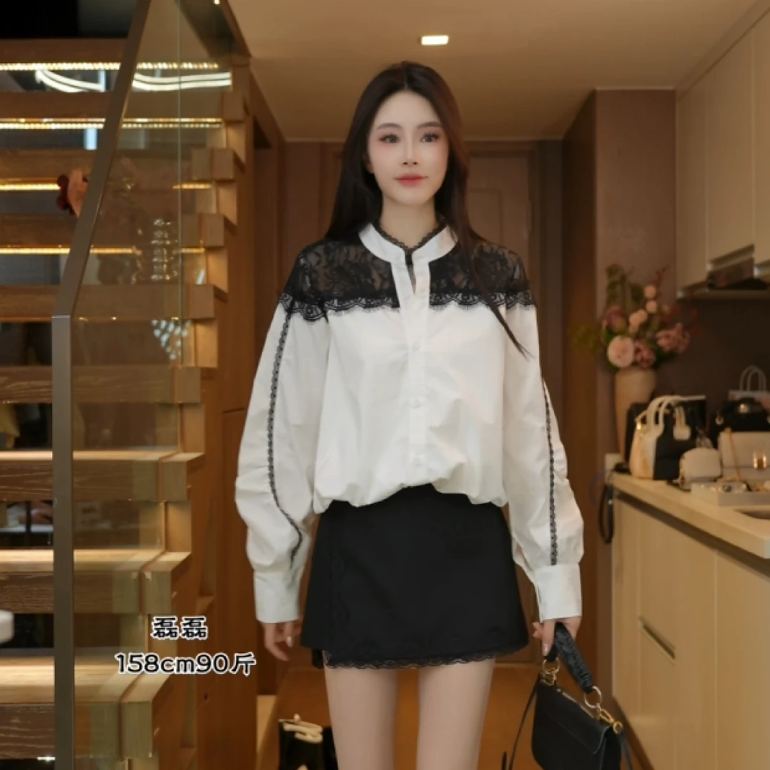 磊磊【心动不止】蕾丝拼接衬衣 重工设计小心机衬衫88120#