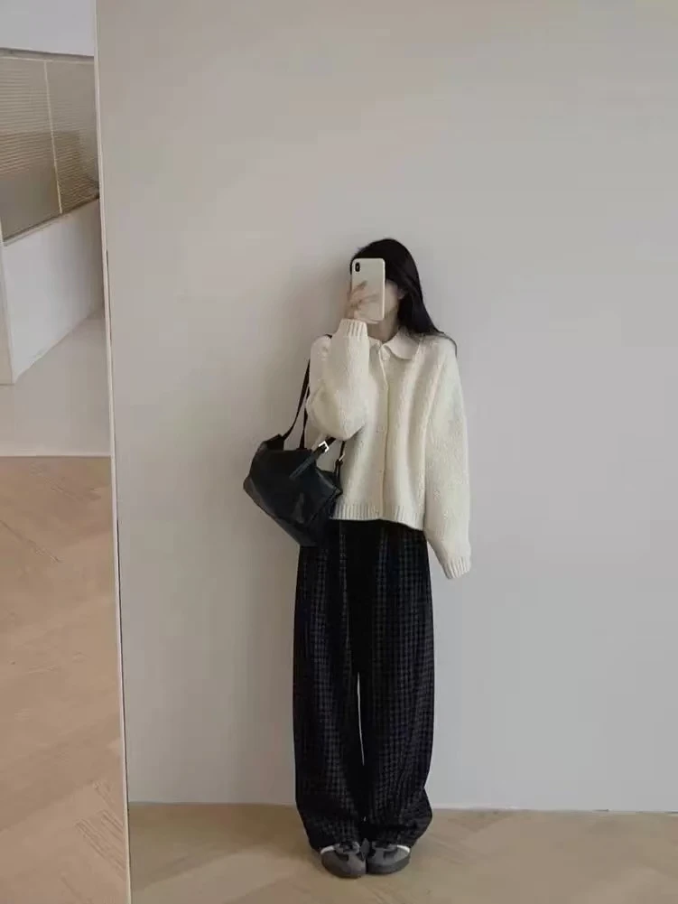 （kc）JUNXI（0281#）复古毛呢格子裤【L码裤长99  腰围60】