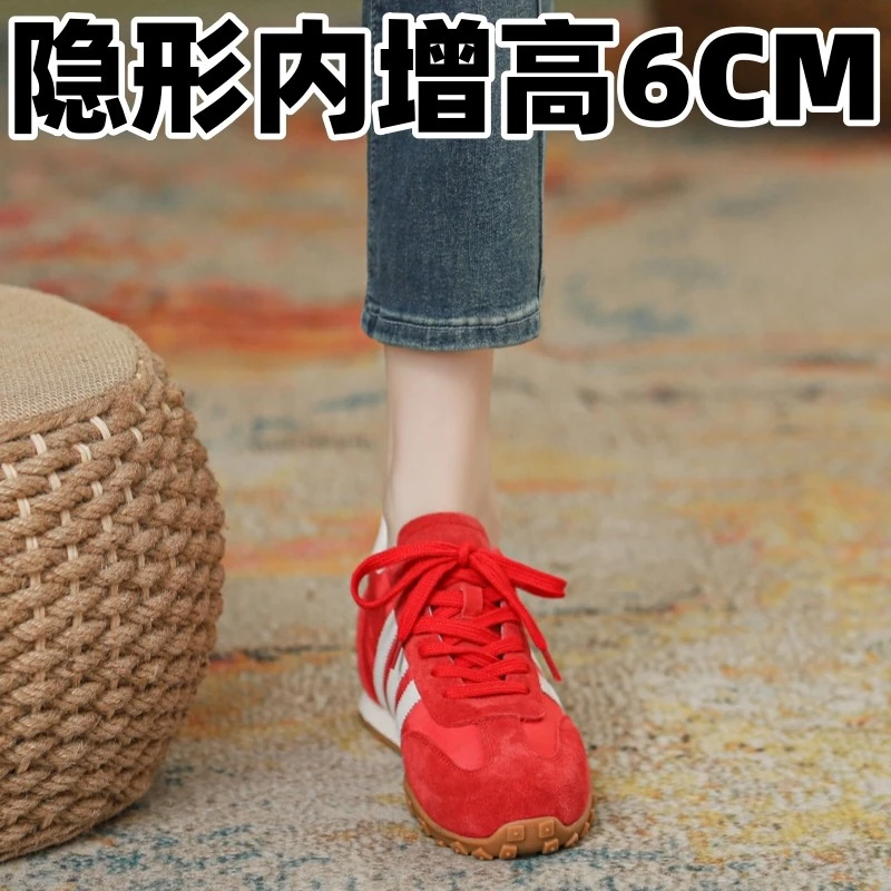品质6CM内增高阿甘鞋女2025新款爆款轻便透气红色德训鞋运动板鞋