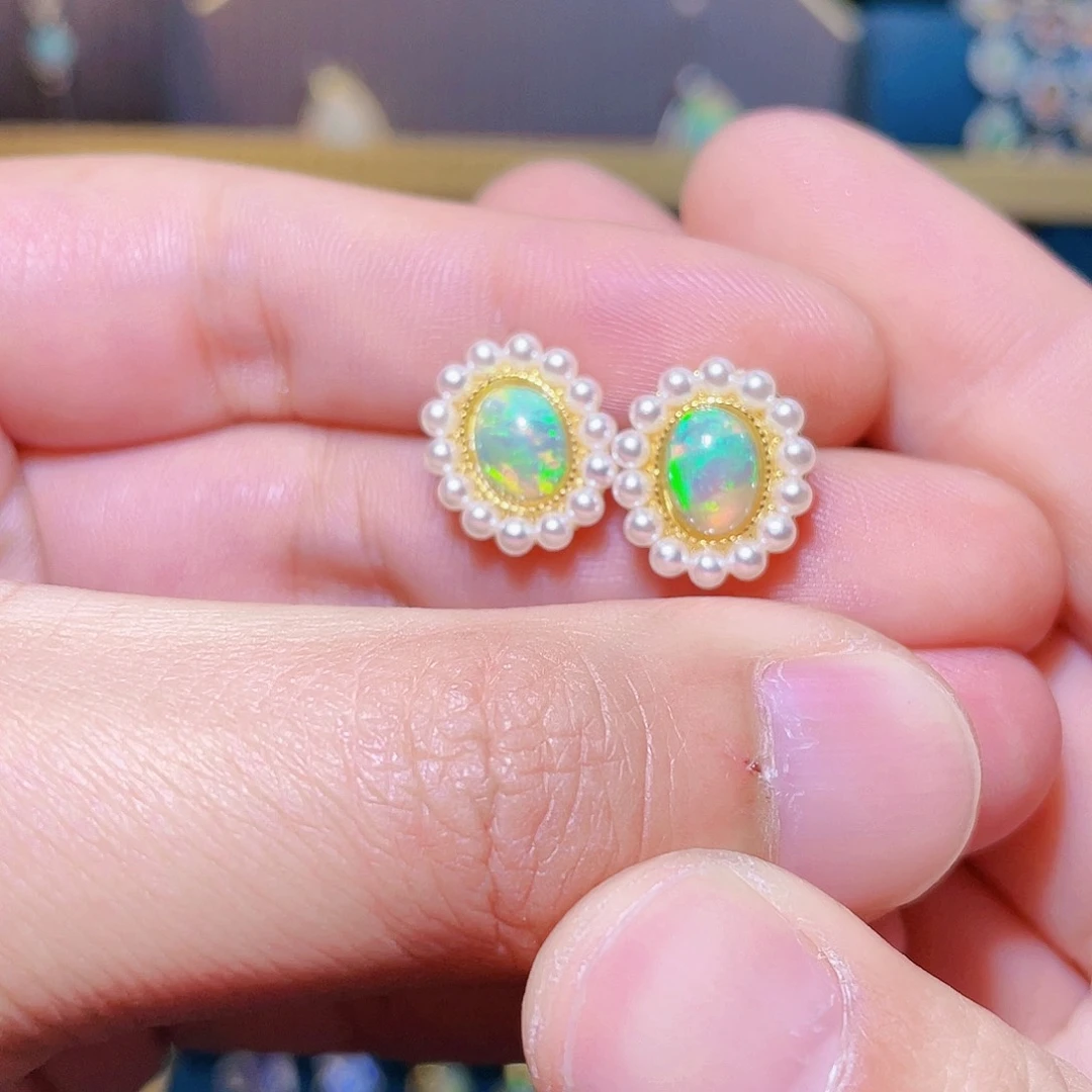 欧泊耳钉）银S925镶嵌m****梅