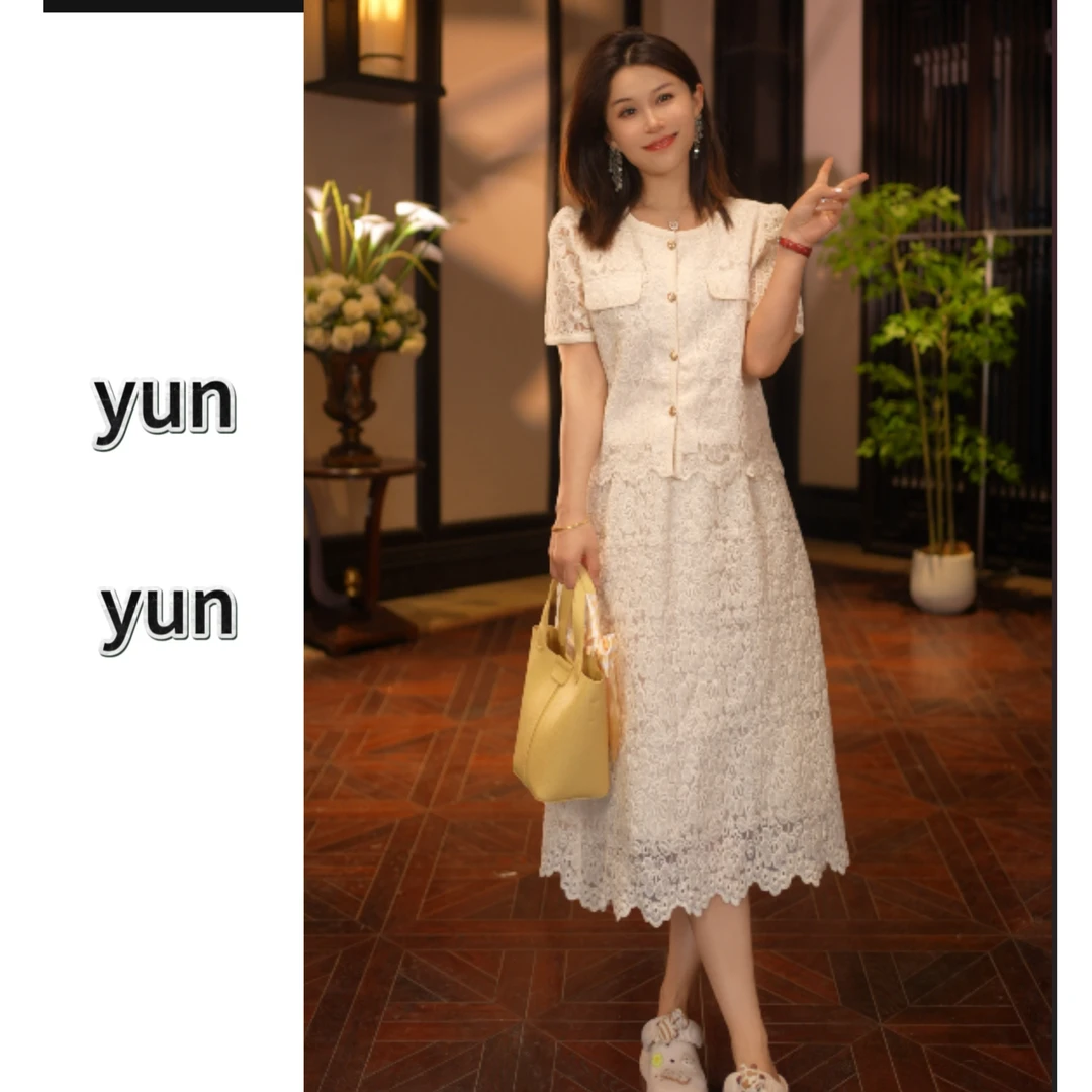 法式蕾丝网纱舒适透气轻奢气质套装89152