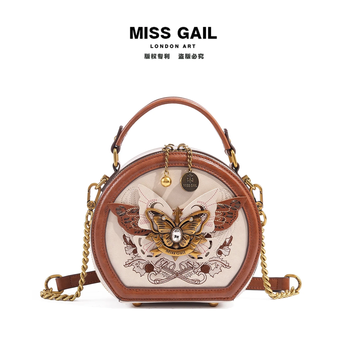 【安安专属】Miss Gail新款时尚轻奢蝴蝶斜挎包6652白配棕