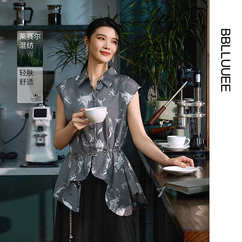 【晨粉专享价】【无龄感】粉蓝衣橱商场同款2025秋新款复古格纹印花不