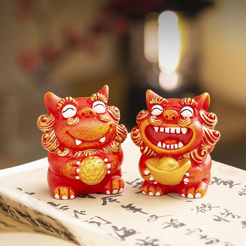 国潮风狮爷狮子摆件高级感小众办公室工位桌面茶桌装饰工艺品礼物