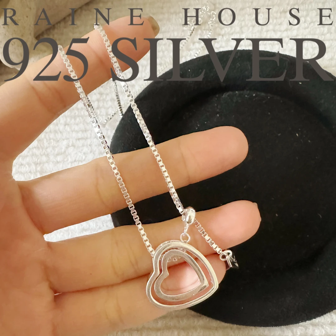 925银银制品 【双层爱心】S925银抽拉双层爱心吊坠项链43+5cm