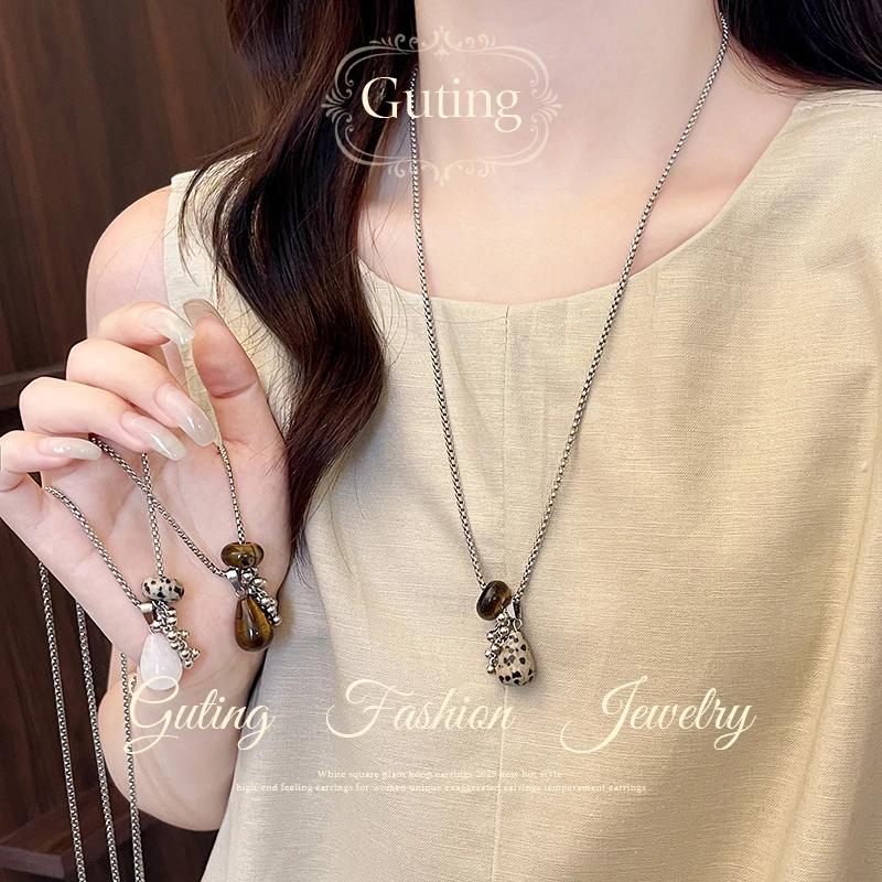 铜合金吊坠 6638水滴串珠吊坠长款项链女2025新款高级感配饰品