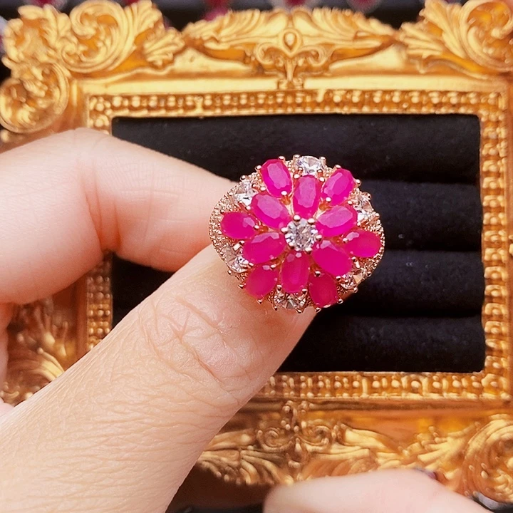 戒指银S925镶嵌红宝石