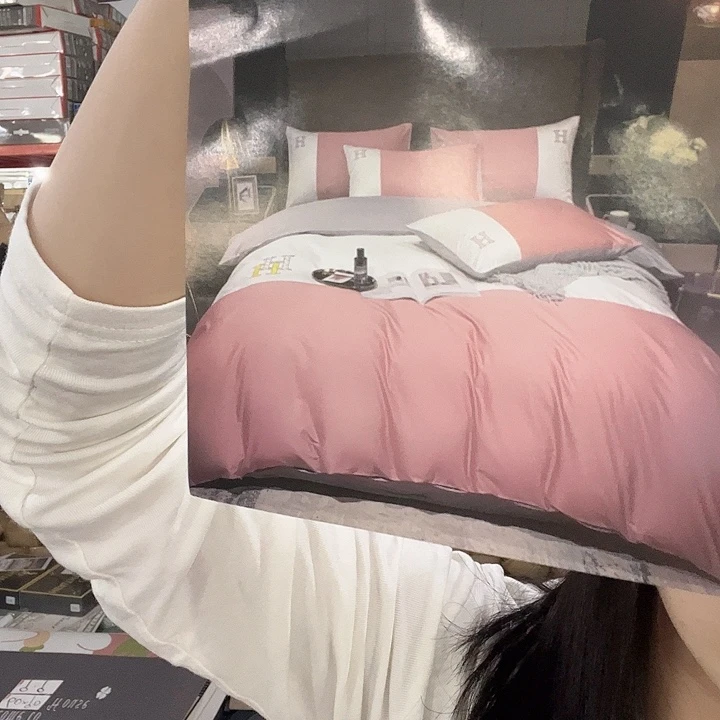 豆沙浅灰加大四件套