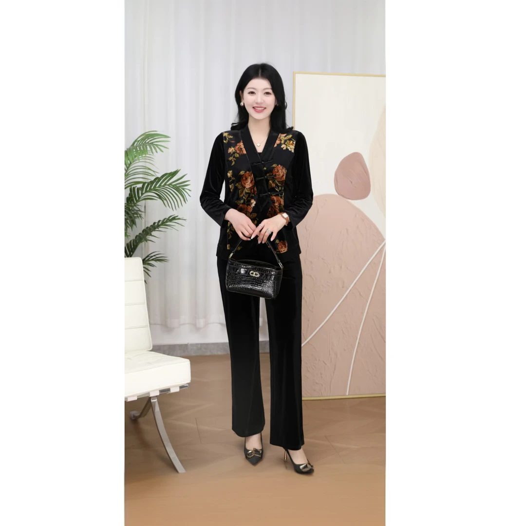 春季新款休闲两件套中老年女装气质减龄套装百搭宽松妈妈装开衫