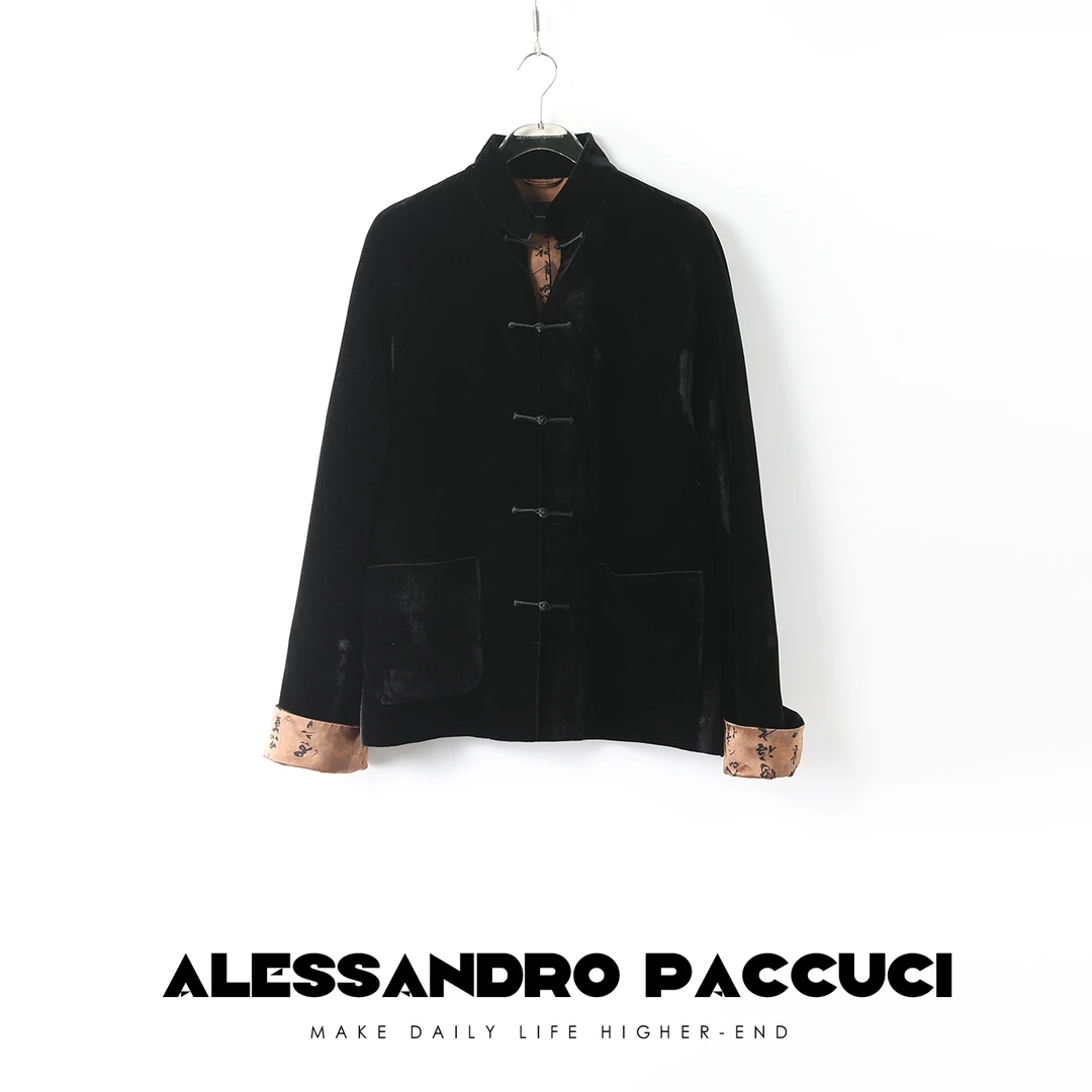 AP洛哥26739【重磅50MM】黑标桑蚕丝非遗香云纱 翰墨流香中式外套