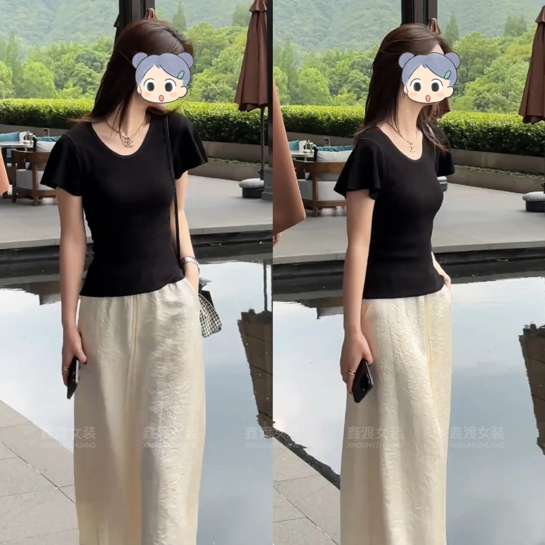 2025夏季新款时尚显瘦气质女士网红洋气两件套百搭款D5449