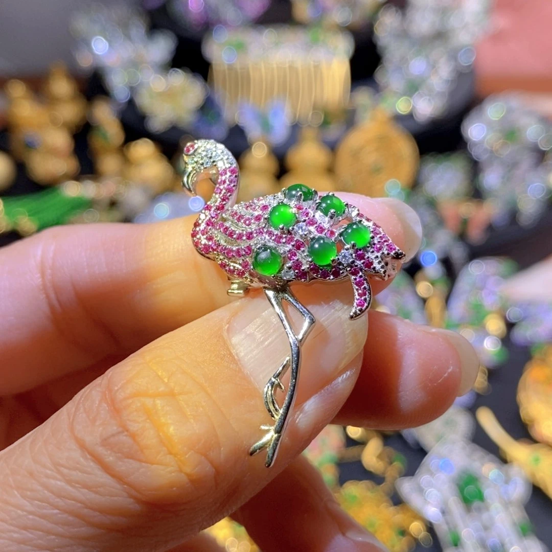 吊坠(不含链)银S925镶嵌翡翠