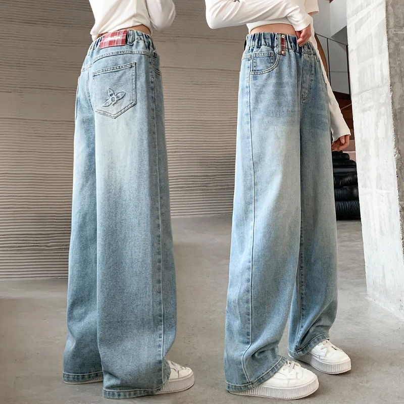 女童牛仔裤秋装2025新款儿童直筒阔腿裤女孩大童春秋款裤子初中生