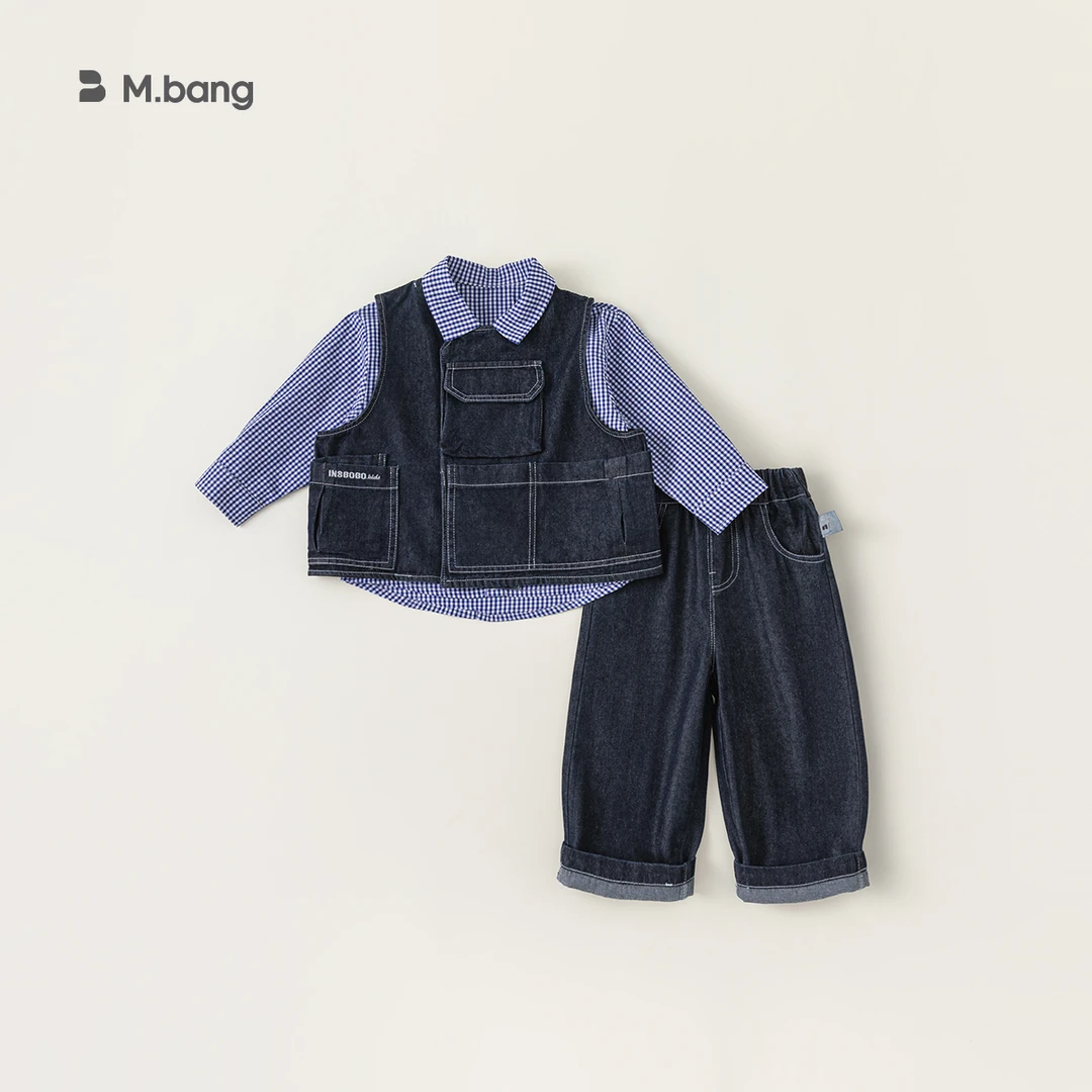 【春】2025春新款儿童套装（格子衬衫马甲三件套）CT84078