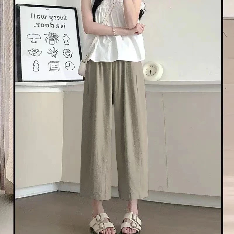 日系直筒奶奶裤子休闲阔腿裤宽松运动裤女时尚冰丝九分哈伦萝卜裤