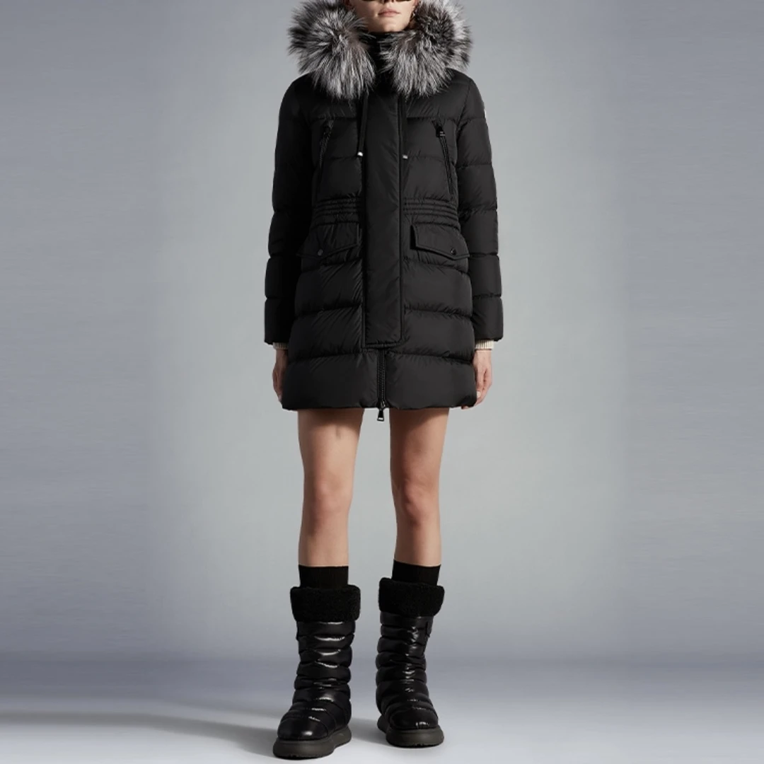 99新 MONCLER 6974/logo贴饰连帽羽毛长款羽绒服外套/00码/99新