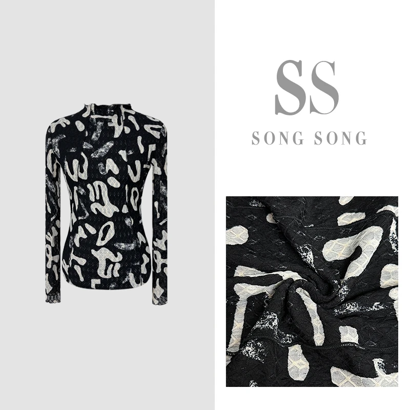 SONG-【素影画筏】秋款小直领设计纹理显示年轻长袖上衣