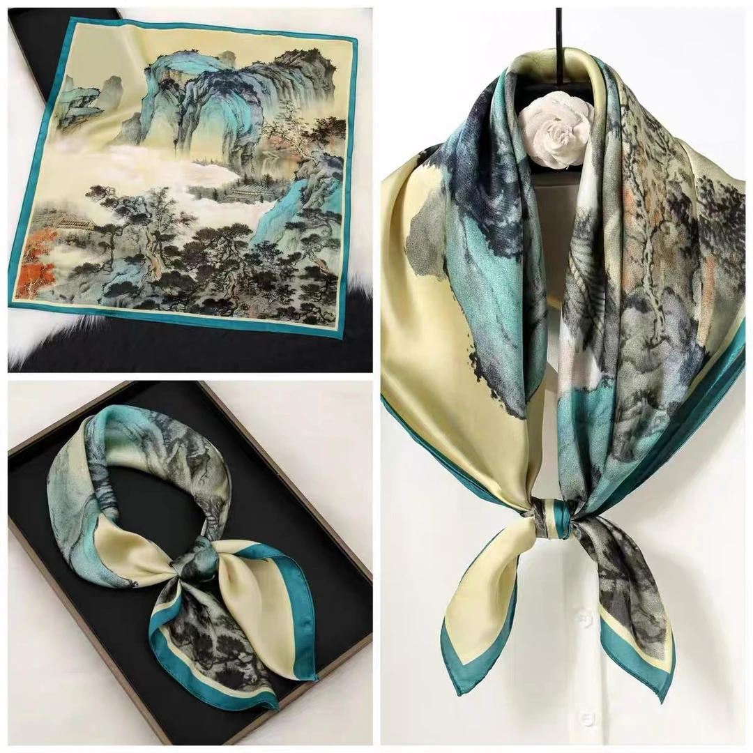 世外桃源N173高级感水墨画时尚百搭丝巾围巾70*70
