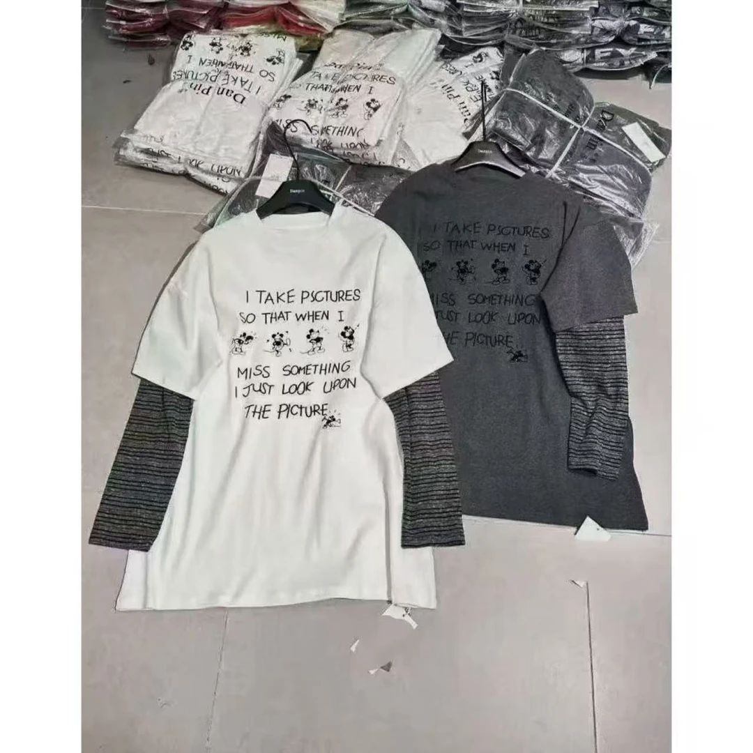 米奇假两件磨毛T恤